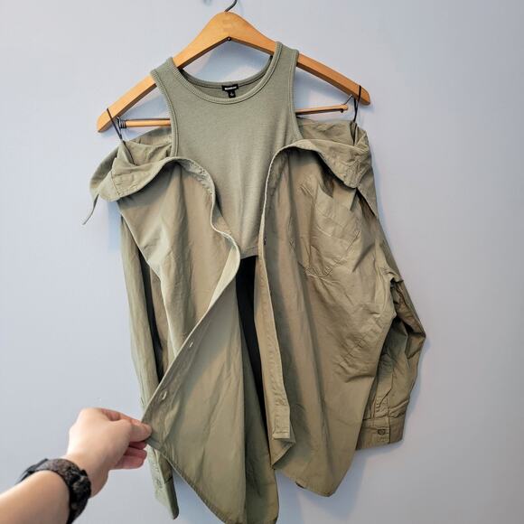 Monrow Evereve Poplin Tank Shirt Laurel Green Size M - Picture 7 of 11